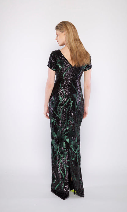 Maevie Gown Evening Dress | Black and Green |