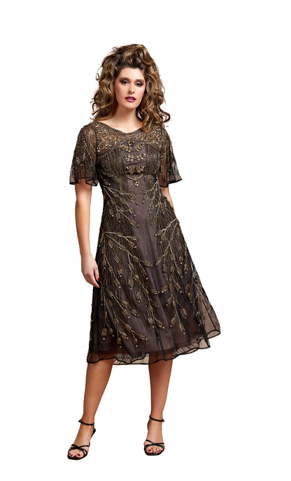 Gatsby Cocktail Bell Sleeves | Brown with Gold embroidery |