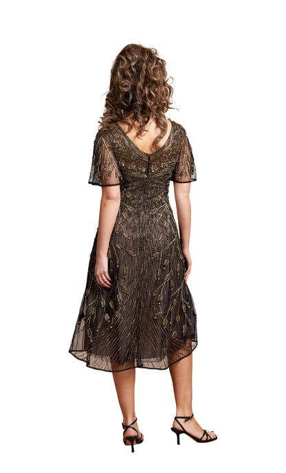 Gatsby Cocktail Bell Sleeves | Brown with Gold embroidery |