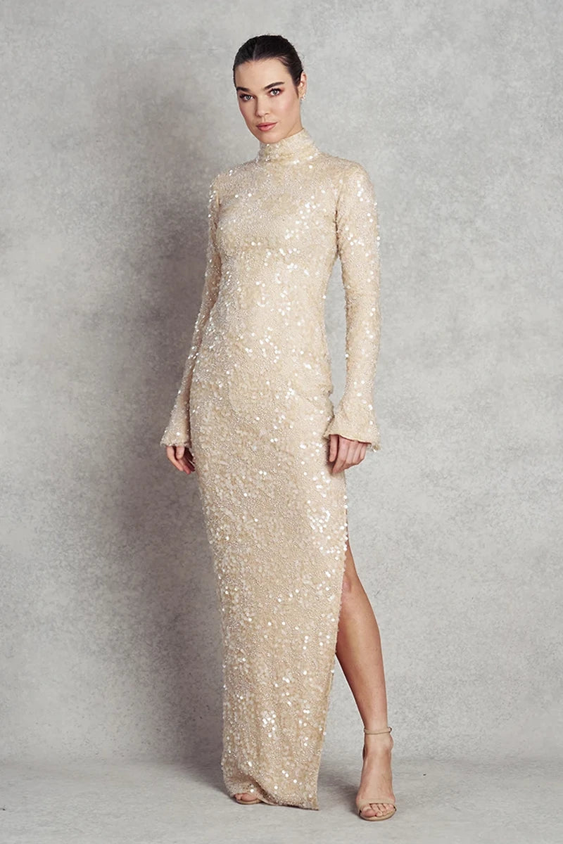 Walking into Light Gown | Nude Sequins |