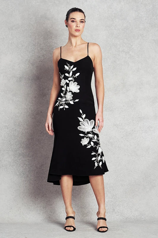 The Moonlight Dress | Black with White Floral beading |