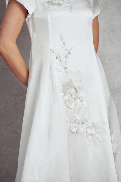 An Open Heart Dress - White with White Floral Sequins