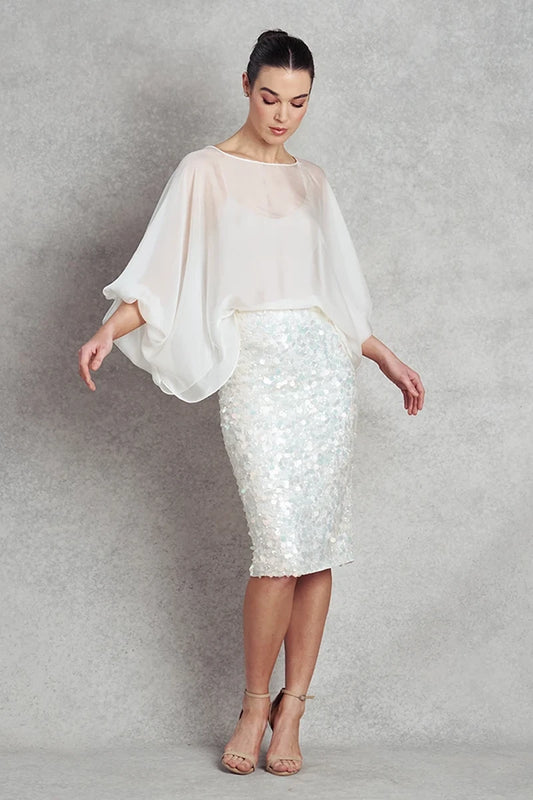 Take my Breath Away Cocktail Pencil Skirt | Iridescent White Sequins |