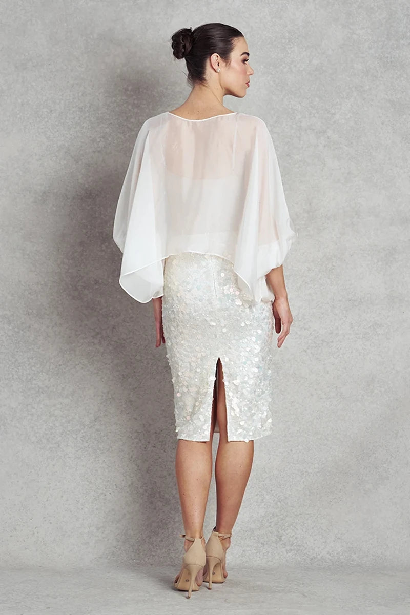 Take my Breath Away Cocktail Pencil Skirt | Iridescent White Sequins |