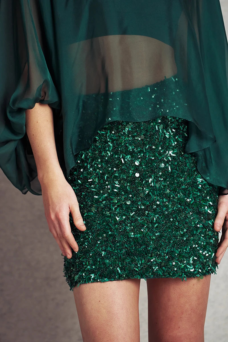 Blurred Lines Mini skirt | Emerald Green beading |