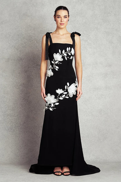 Elegance Gown | Black with White Floral beading |