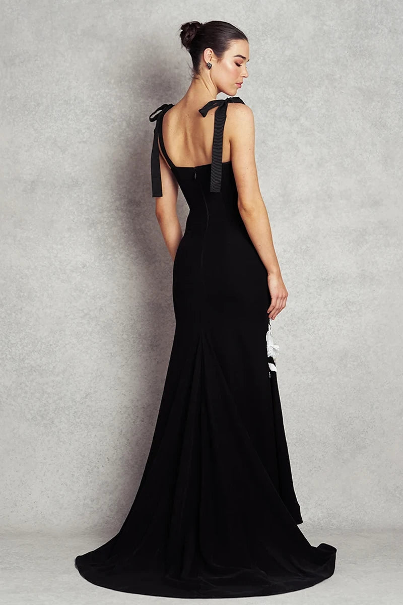 Elegance Gown | Black with White Floral beading |