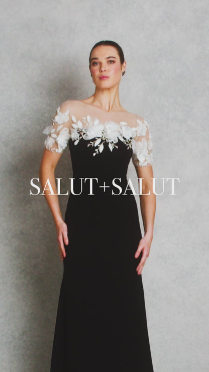 Divine Beauty Gown | Black with White Floral |