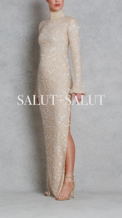 Walking into Light Gown | Nude Sequins |